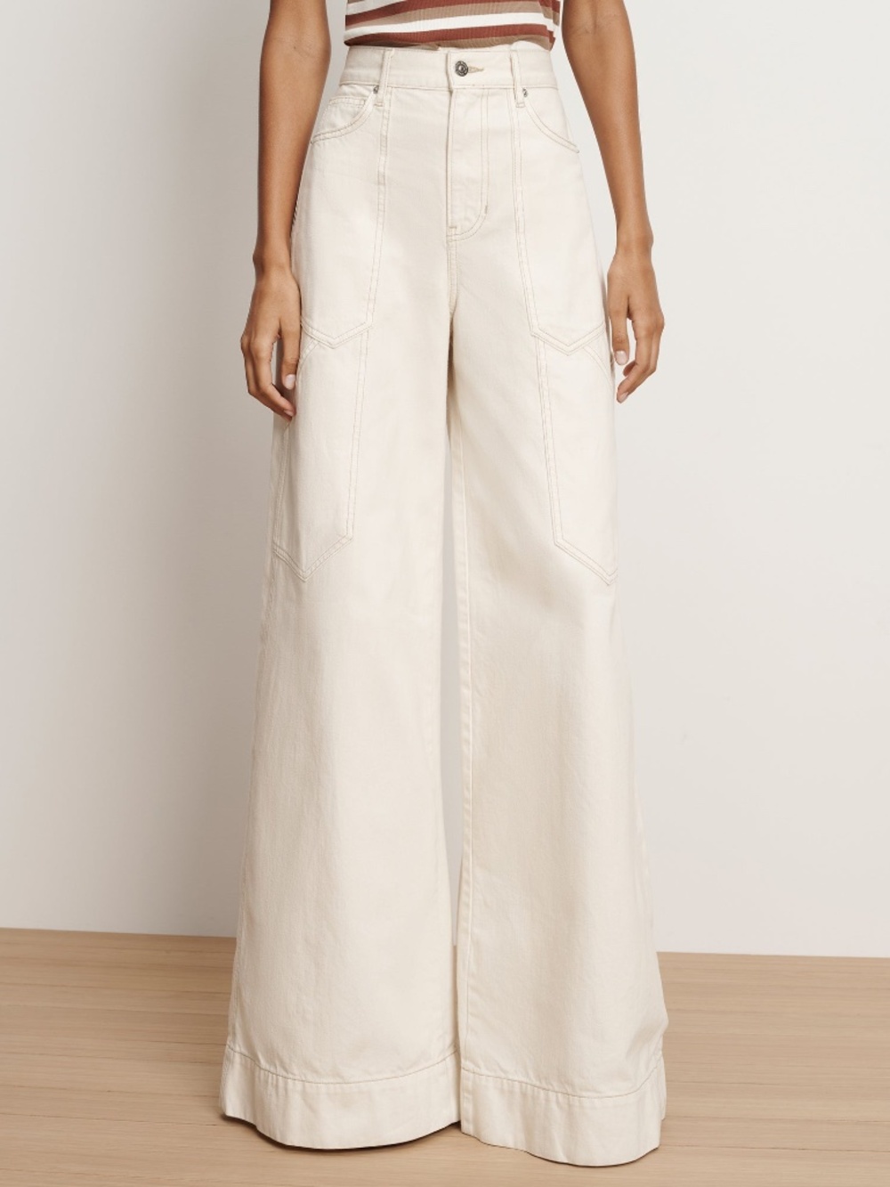 Veronica Beard FREDDY Wide Leg Cargo Jeans Pant Ecru Pocket With Tags - Size 27